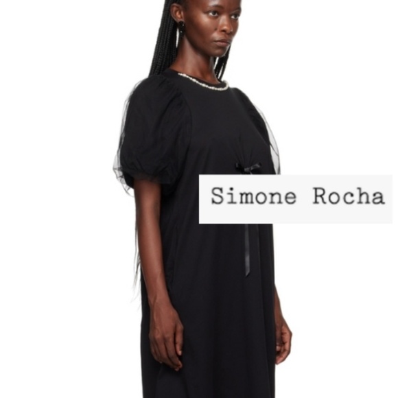 Simone Rocha Dresses & Skirts - Simone Rocha Black tulle T- shirt maxi dress with pearl neck, L  PG1485